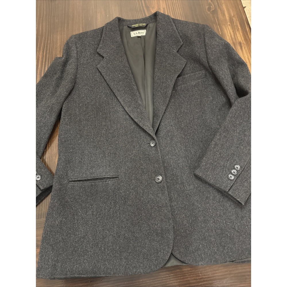 Vtg LL Bean Wool Blazer Women Jacket 14 Gray Lined 1976-1980 Made In USA
